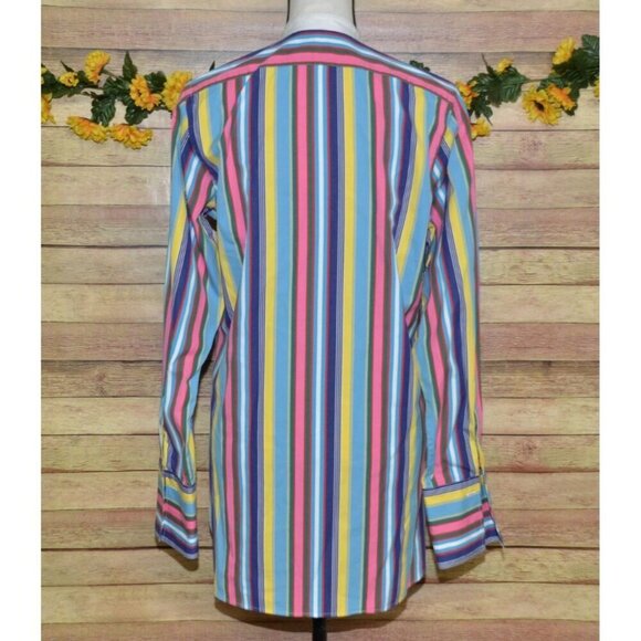 Ralph Lauren Rainbow Stripe Collarless Button Dress Shirt Ladies 8 French Cuffs - Picture 7 of 10